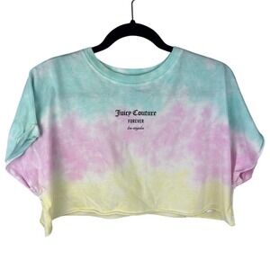 Juicy Couture Forever 21 Tie Dye Cropped T Shirt Pastel Pink Blue Yellow Size S
